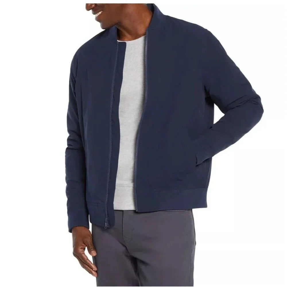 Banana Republic Men's XXL Bomber Flight Jacket Moisture Resistant Logo Zip Blue